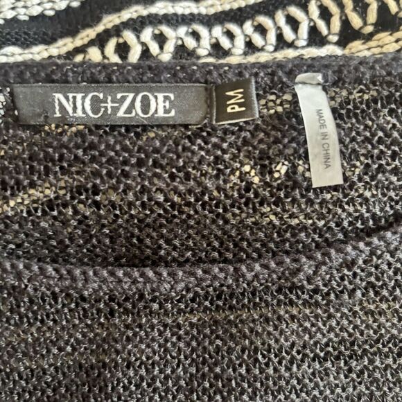 NIC+ZOE Sweater Top Petite Medium Black White Knit Stripe Pullover Linen Blend - Picture 7 of 9